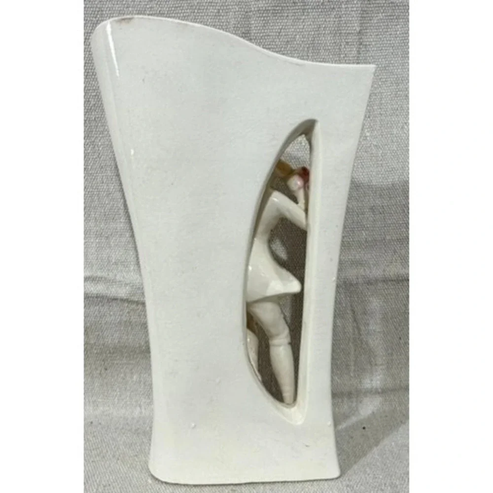 Vintage 1940s Victorian Dandy Ceramic Vase Hand Painted Figural Bud Vase 8 Inch